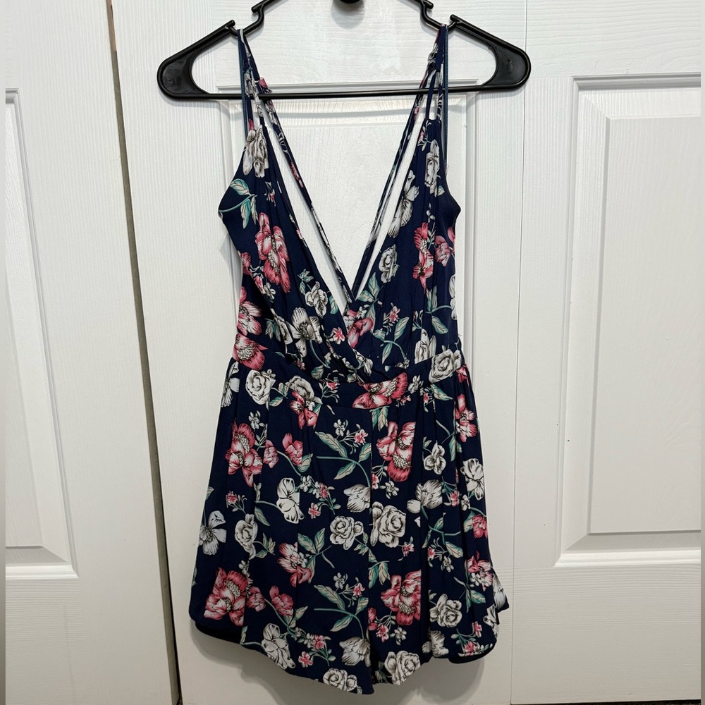 Cals Blue and Pink Floral Romper with Adjustable Straps